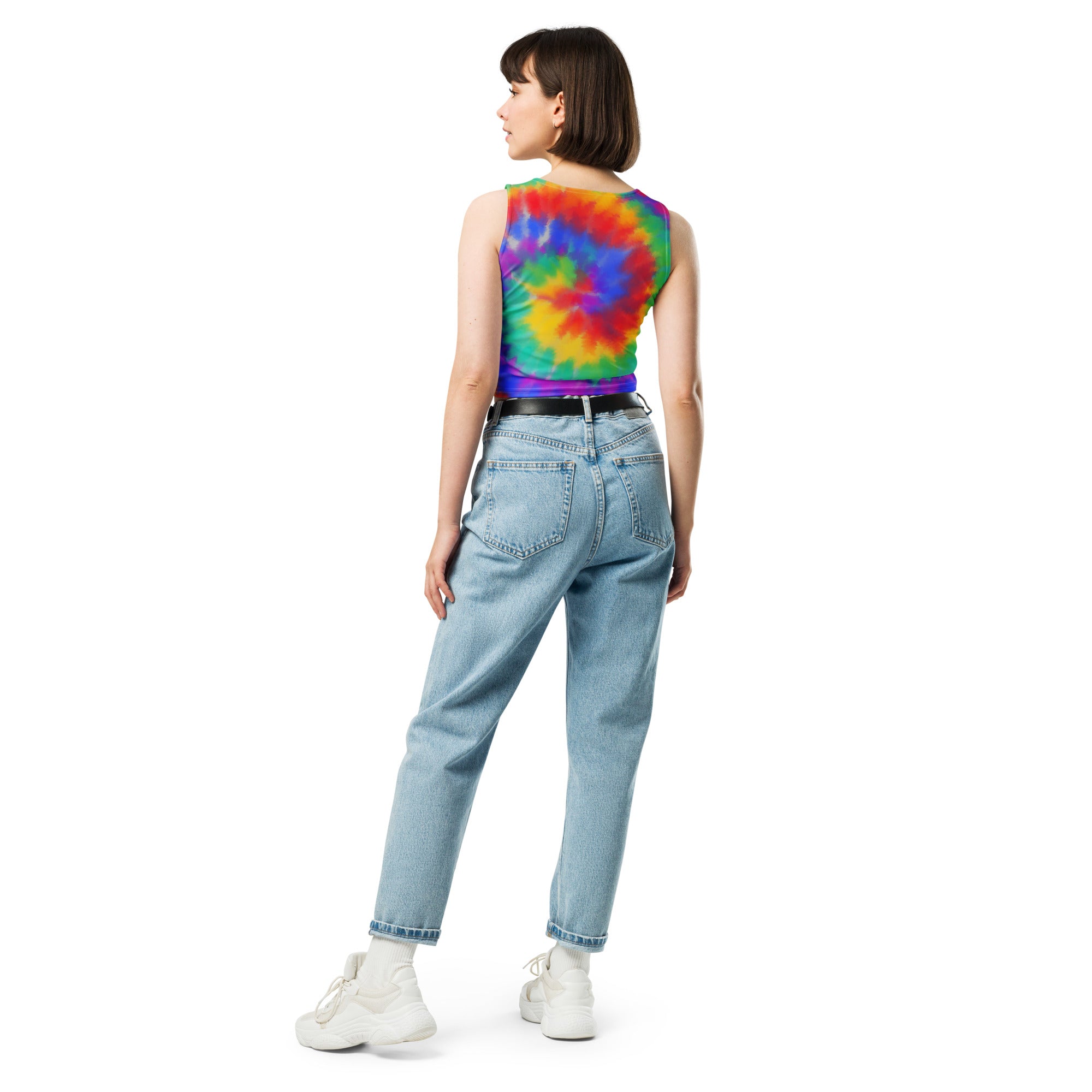 Women's Bright Watercolor Tie Dye Buttery Soft Crop Top- Quick-Drying UPF 50+ Stretch Top
