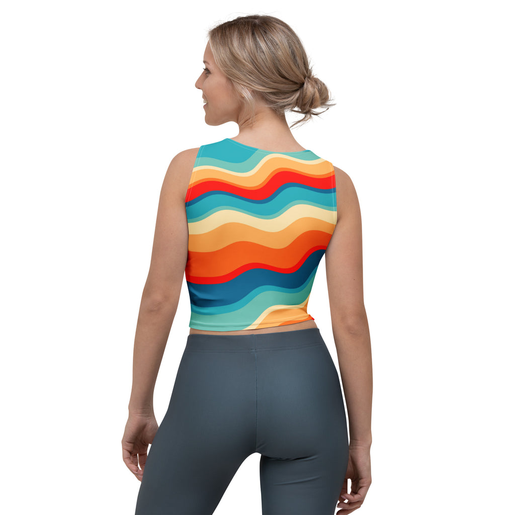 Women's Bright Retro Wave Buttery Soft Crop Top- Quick-Drying UPF 50+ Stretch Top