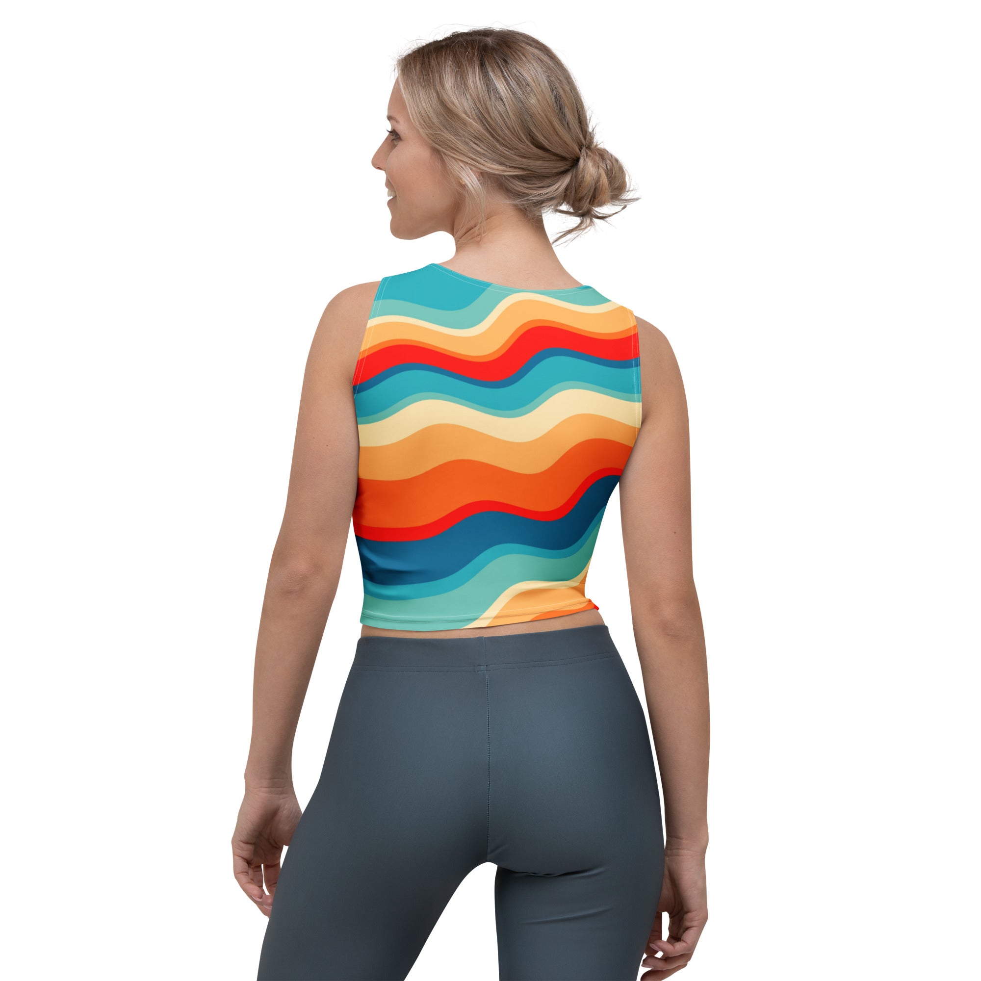 Women's Bright Retro Wave Buttery Soft Crop Top- Quick-Drying UPF 50+ Stretch Top