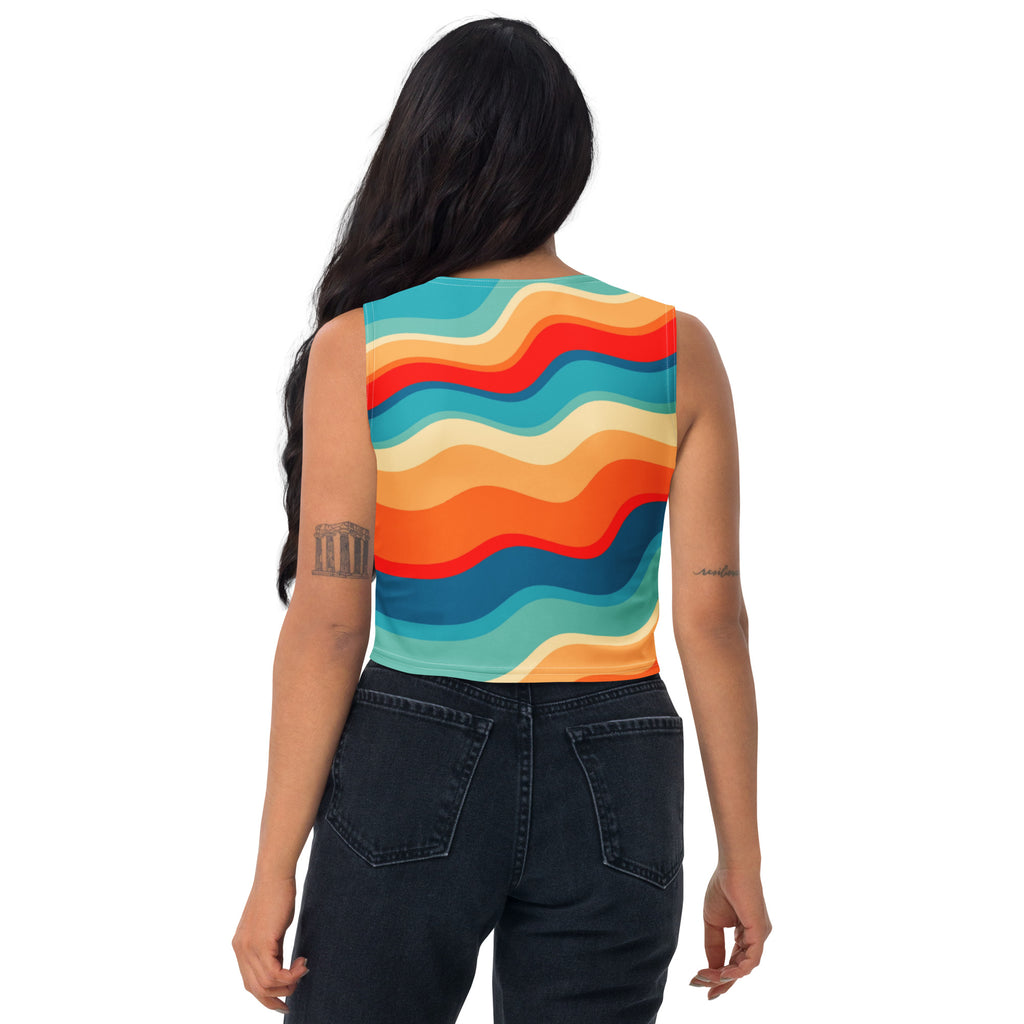 Women's Bright Retro Wave Buttery Soft Crop Top- Quick-Drying UPF 50+ Stretch Top