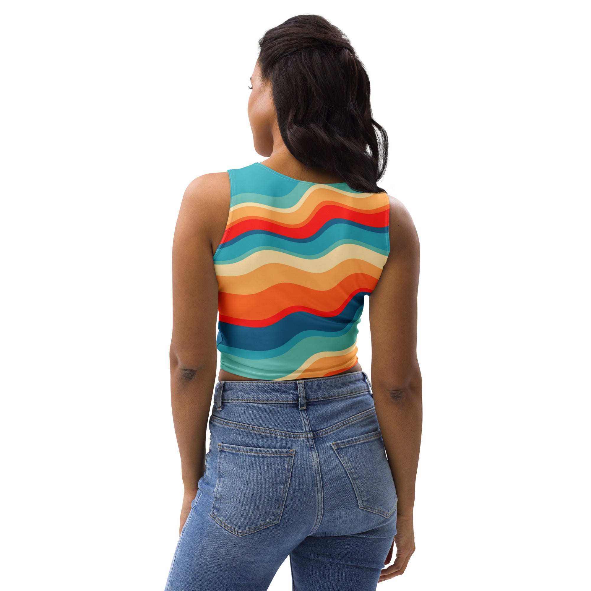 Women's Bright Retro Wave Buttery Soft Crop Top- Quick-Drying UPF 50+ Stretch Top