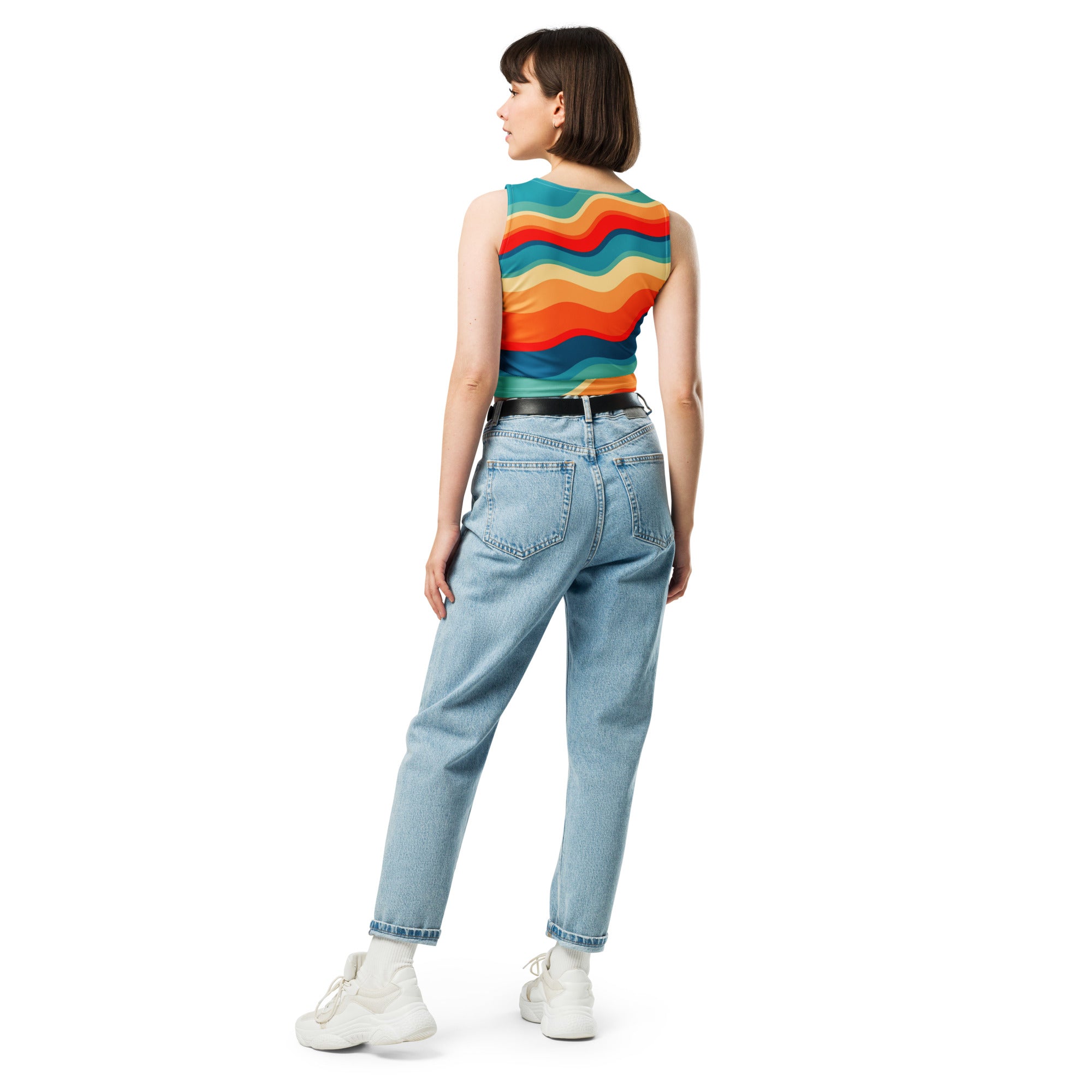 Women's Bright Retro Wave Buttery Soft Crop Top- Quick-Drying UPF 50+ Stretch Top
