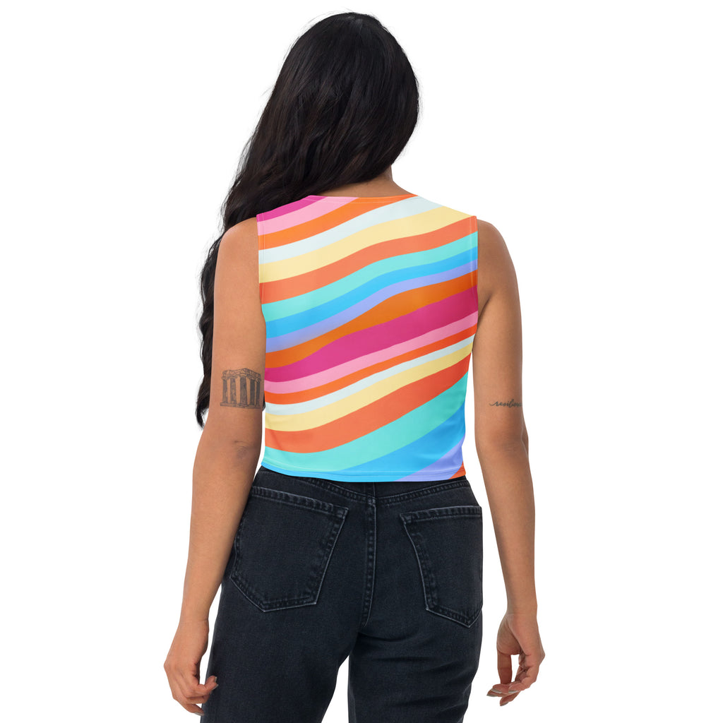 Women's Beach Rainbow Stripe Buttery Soft Crop Top- Quick-Drying UPF 50+ Stretch Top