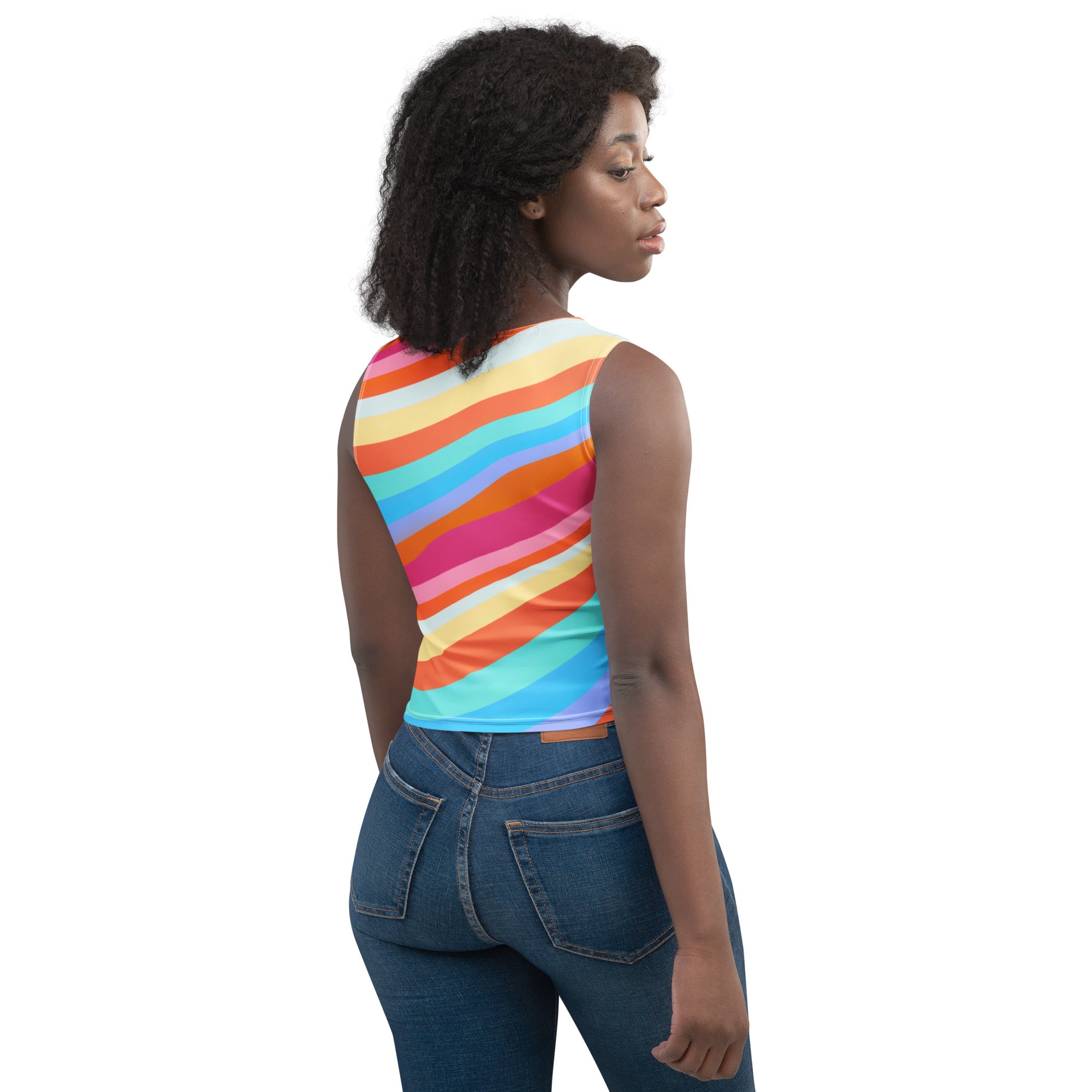 Women's Beach Rainbow Stripe Buttery Soft Crop Top- Quick-Drying UPF 50+ Stretch Top