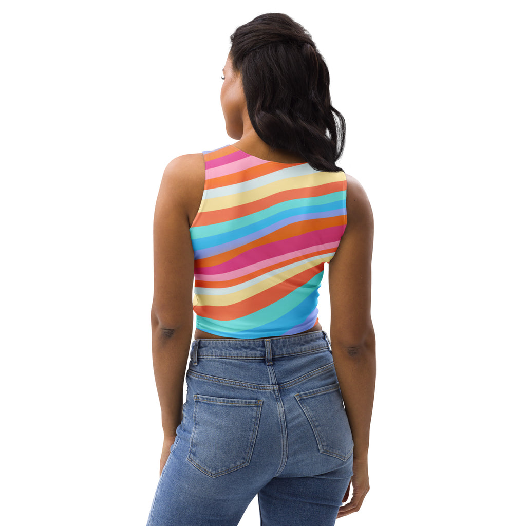 Women's Beach Rainbow Stripe Buttery Soft Crop Top- Quick-Drying UPF 50+ Stretch Top