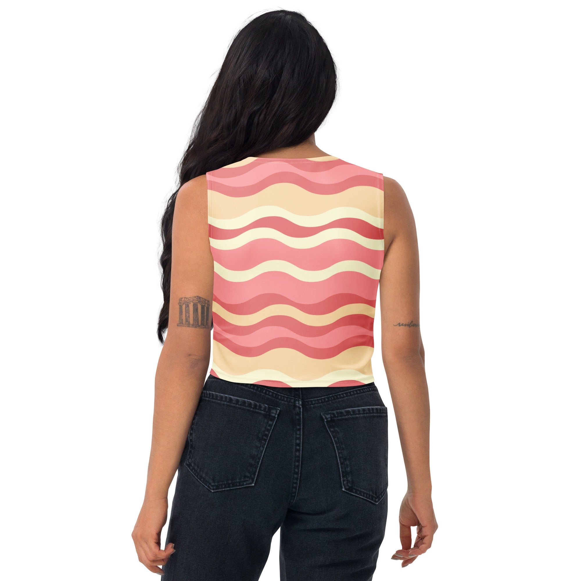 Women's Pink Retro Wave Buttery Soft Crop Top- Quick-Drying UPF 50+ Stretch Top