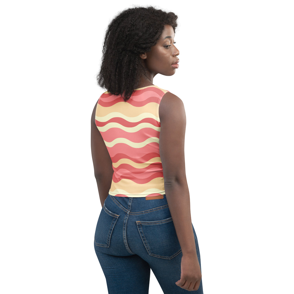 Women's Pink Retro Wave Buttery Soft Crop Top- Quick-Drying UPF 50+ Stretch Top