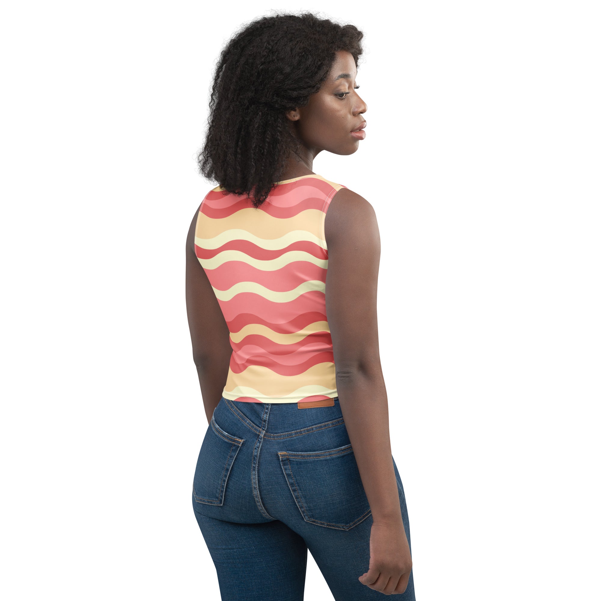 Women's Pink Retro Wave Buttery Soft Crop Top- Quick-Drying UPF 50+ Stretch Top