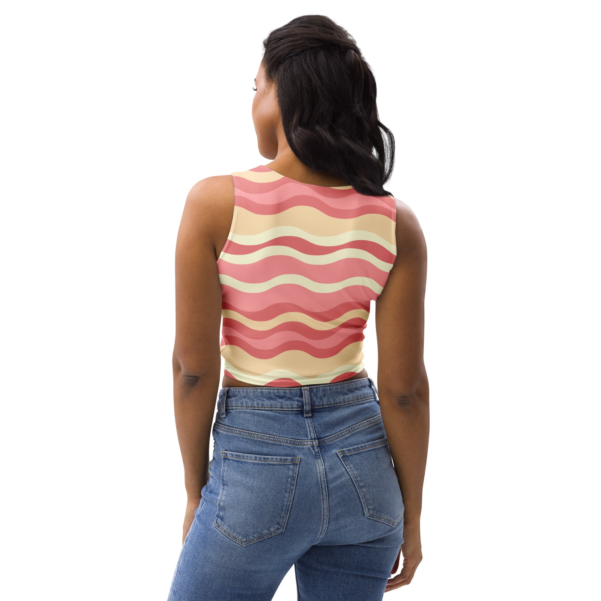 Women's Pink Retro Wave Buttery Soft Crop Top- Quick-Drying UPF 50+ Stretch Top