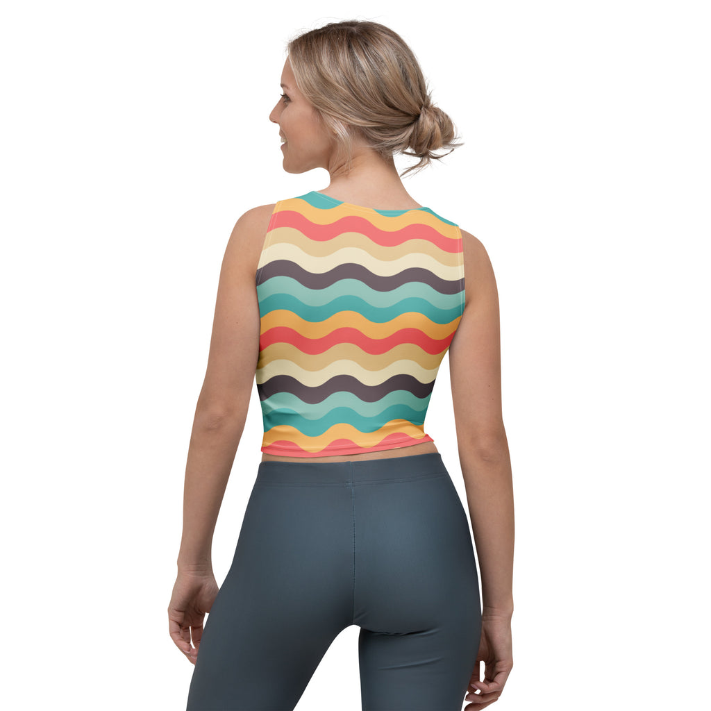 Women's Multicolor Wavy Stripe Buttery Soft Crop Top- Quick-Drying UPF 50+ Stretch Top