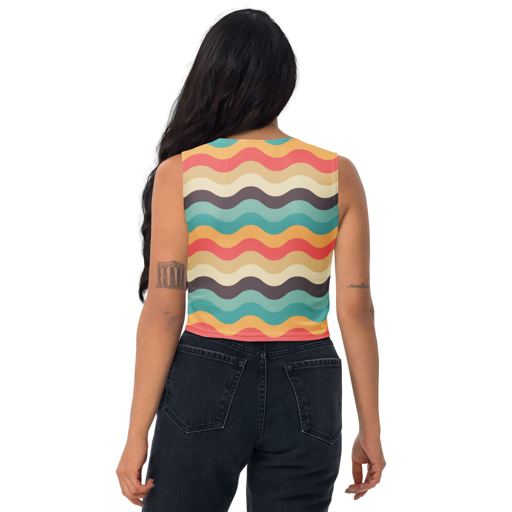 Women's Multicolor Wavy Stripe Buttery Soft Crop Top- Quick-Drying UPF 50+ Stretch Top