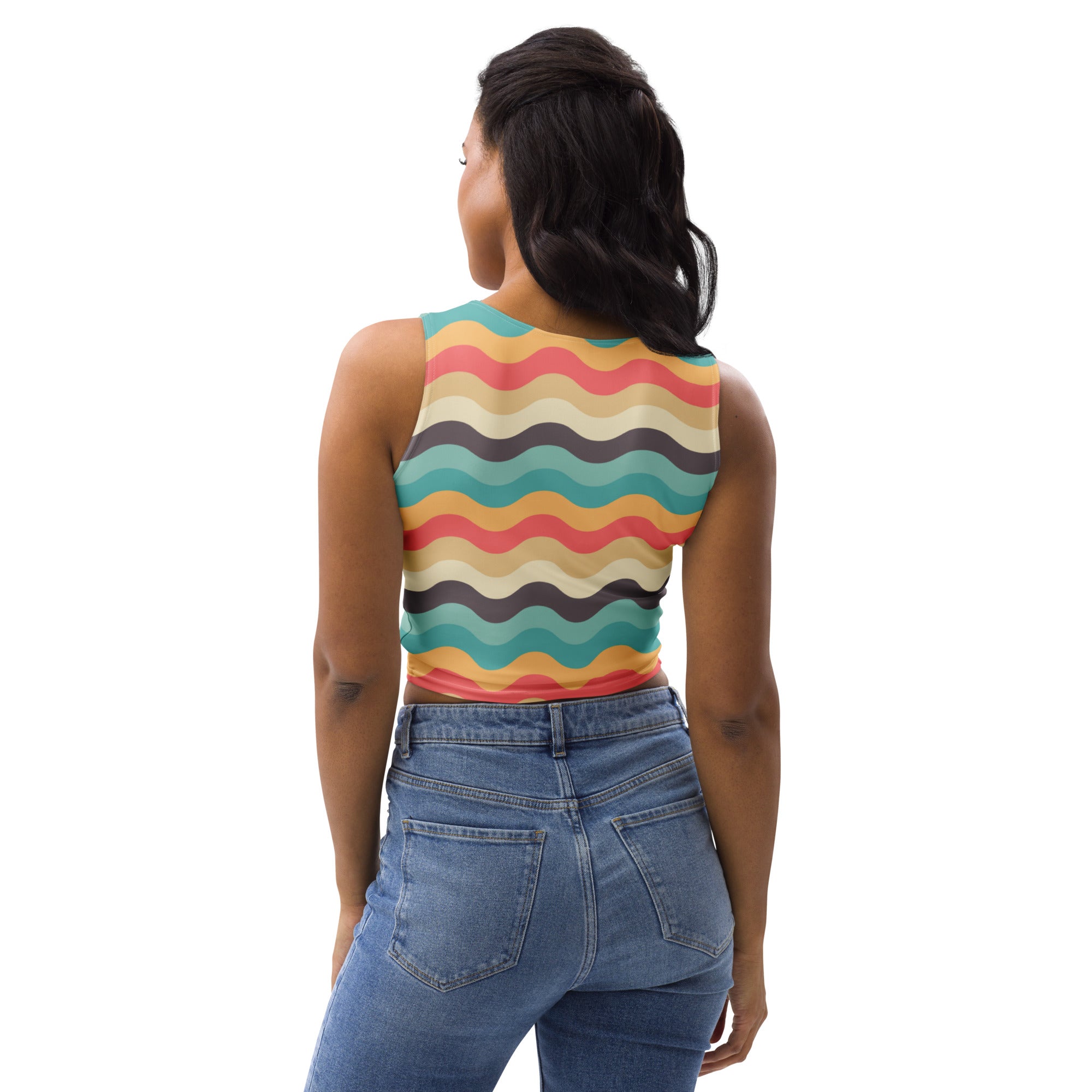 Women's Multicolor Wavy Stripe Buttery Soft Crop Top- Quick-Drying UPF 50+ Stretch Top