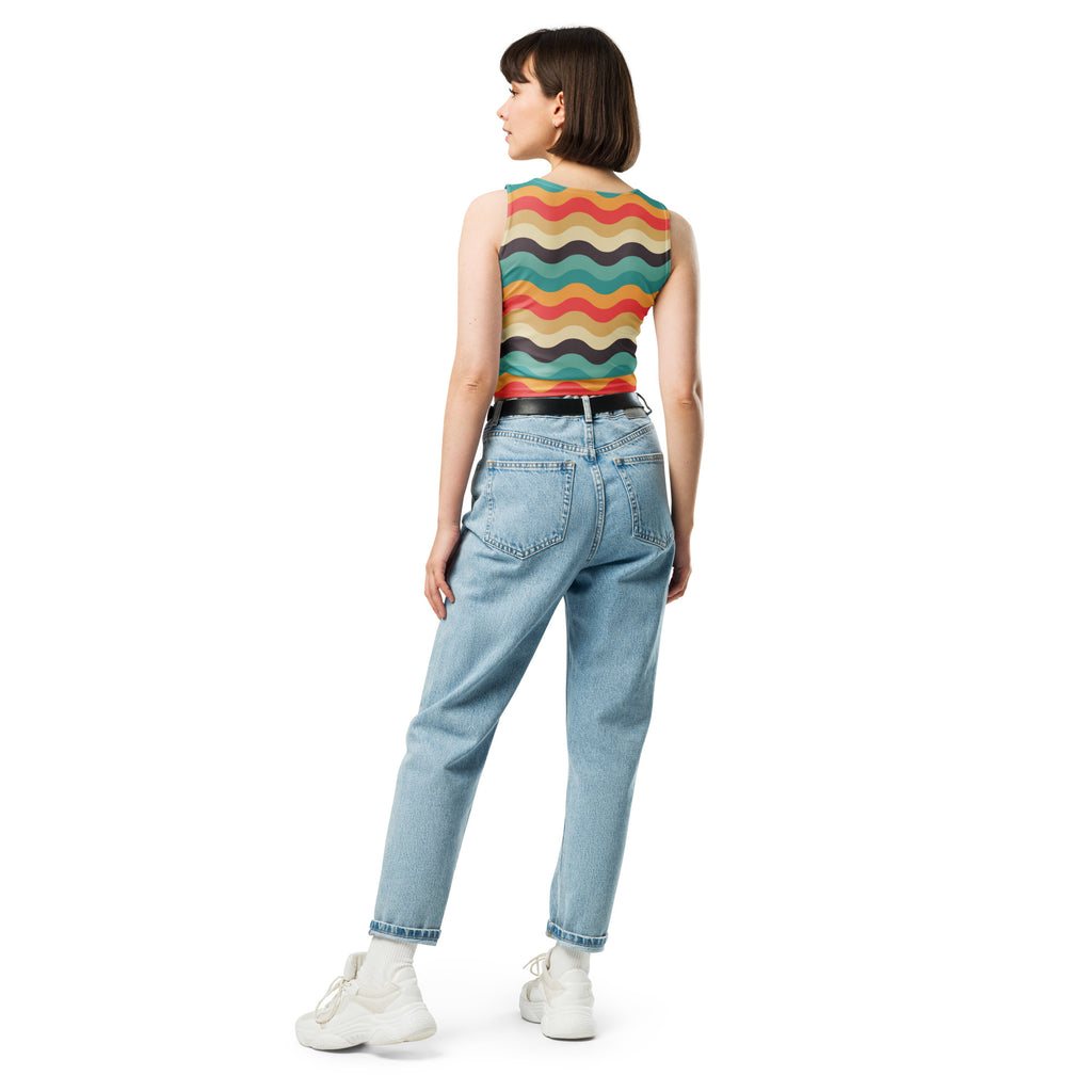 Women's Multicolor Wavy Stripe Buttery Soft Crop Top- Quick-Drying UPF 50+ Stretch Top