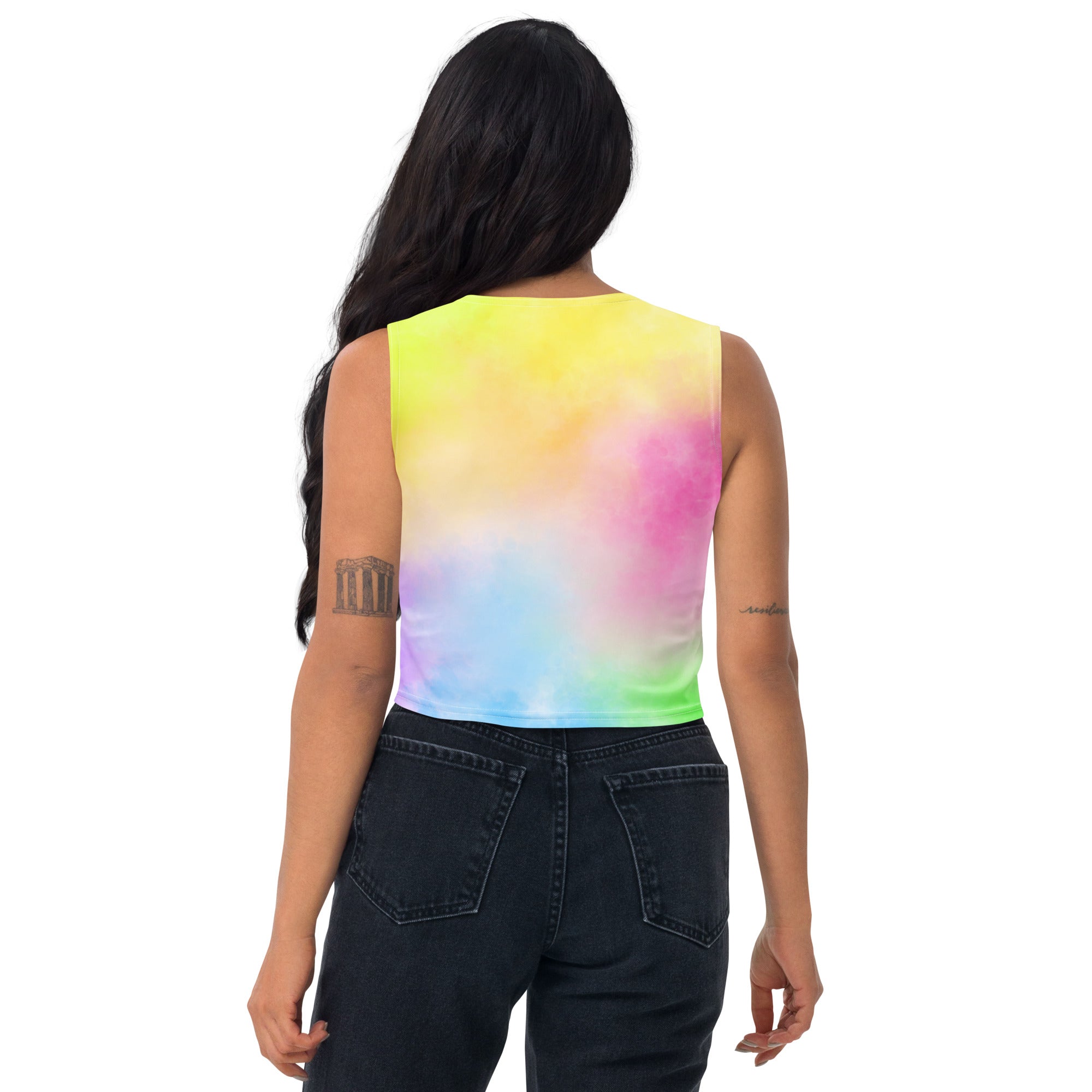 Women's Colorful Pastel Watercolor Buttery Soft Crop Top- Quick-Drying UPF 50+ Stretch Top