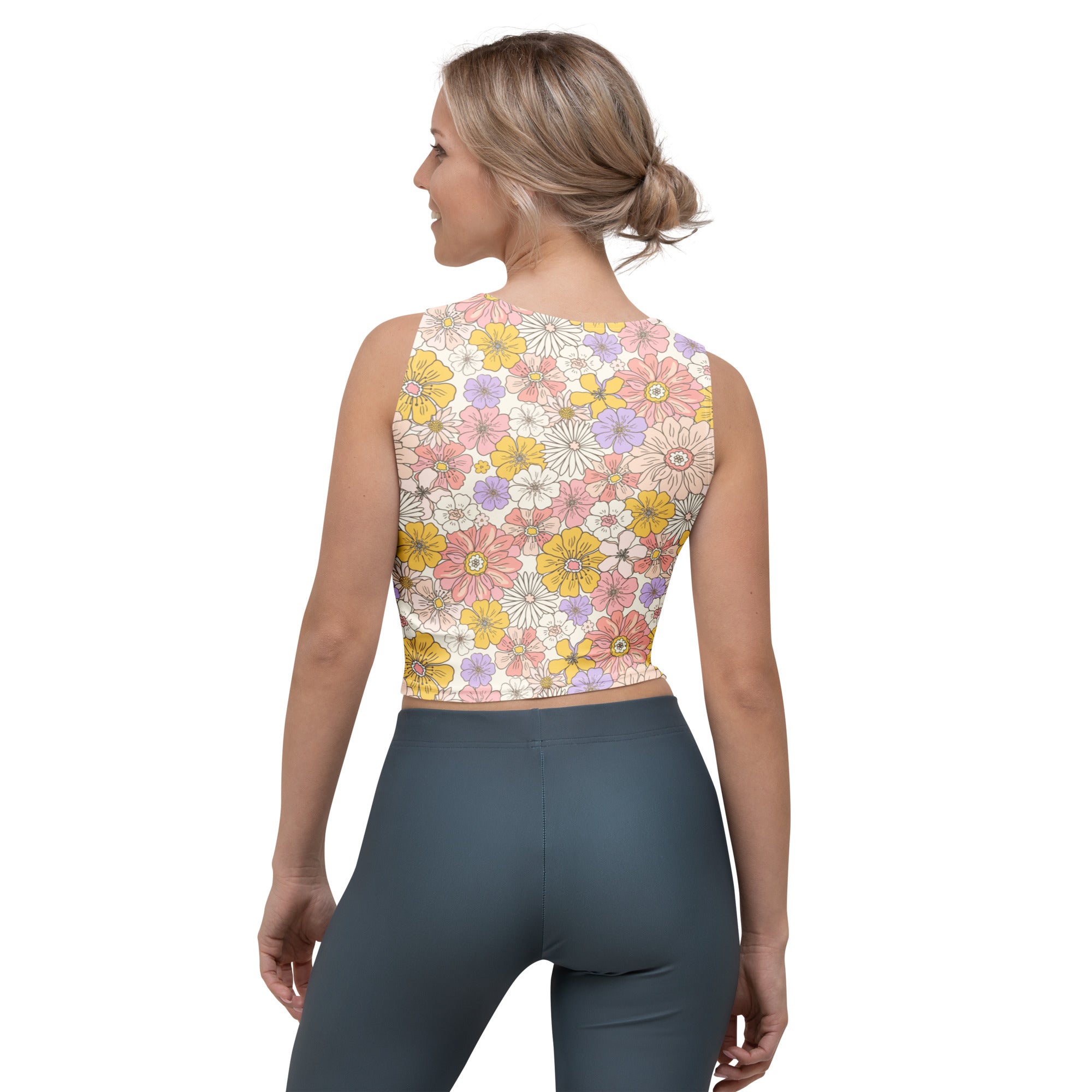 Women's Tropical Flower Print Buttery Soft Crop Top- Quick-Drying UPF 50+ Stretch Top
