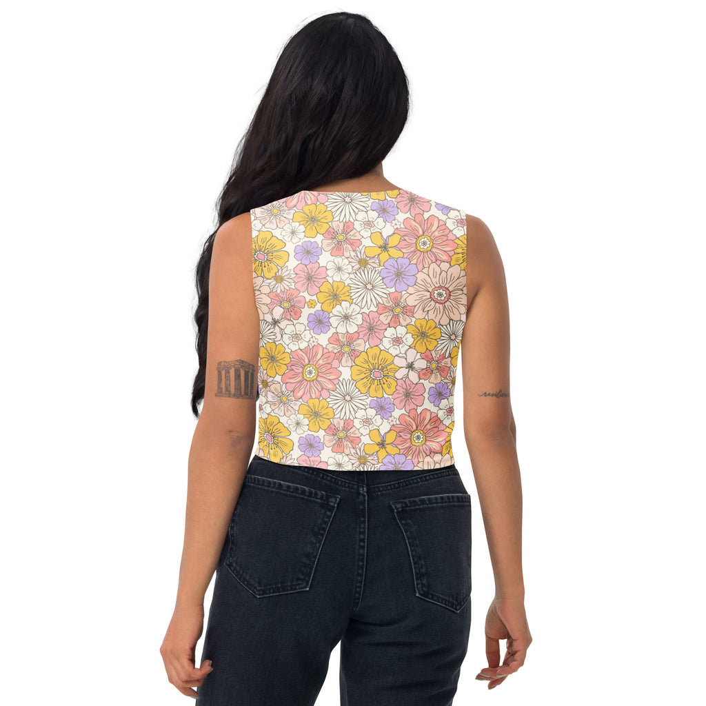 Women's Tropical Flower Print Buttery Soft Crop Top- Quick-Drying UPF 50+ Stretch Top