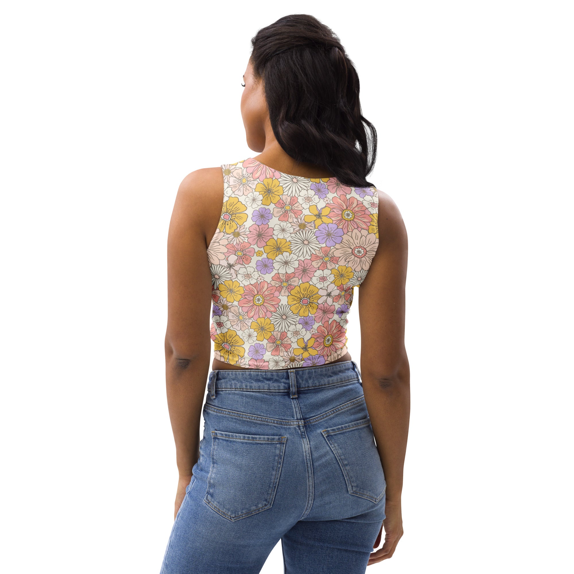 Women's Tropical Flower Print Buttery Soft Crop Top- Quick-Drying UPF 50+ Stretch Top