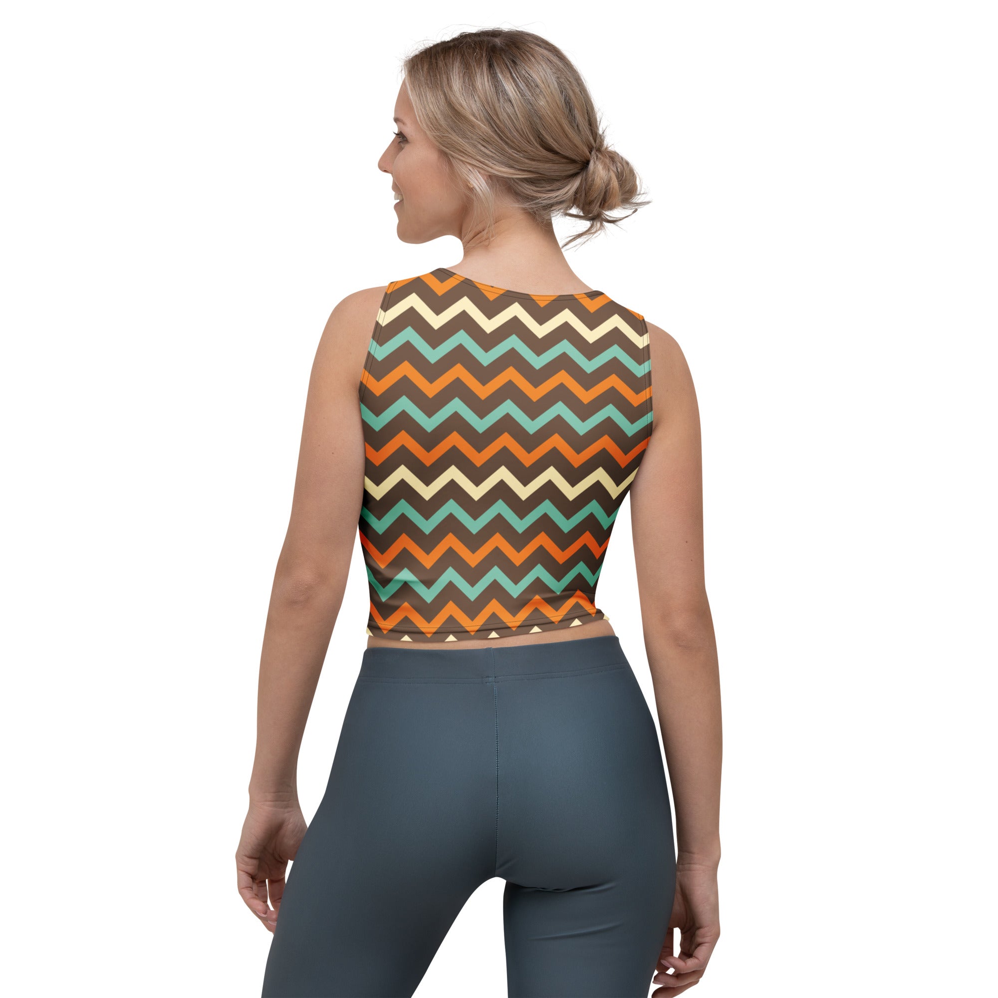 Women's Brown Chevron Buttery Soft Crop Top- Quick-Drying UPF 50+ Stretch Top