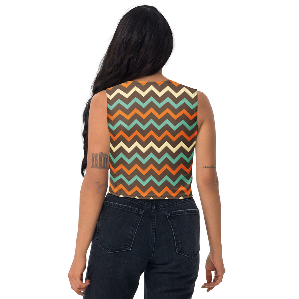 Women's Brown Chevron Buttery Soft Crop Top- Quick-Drying UPF 50+ Stretch Top