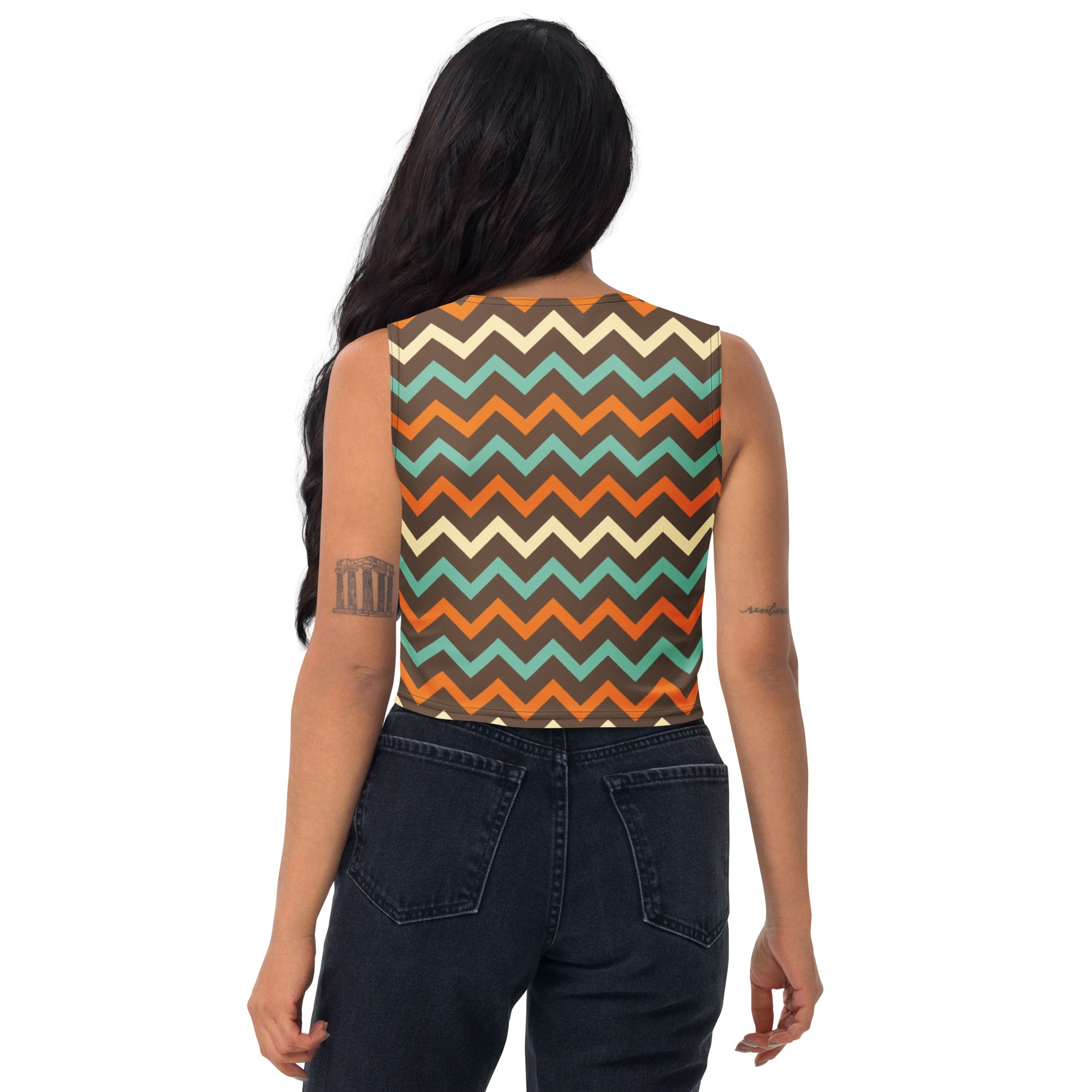 Women's Brown Chevron Buttery Soft Crop Top- Quick-Drying UPF 50+ Stretch Top