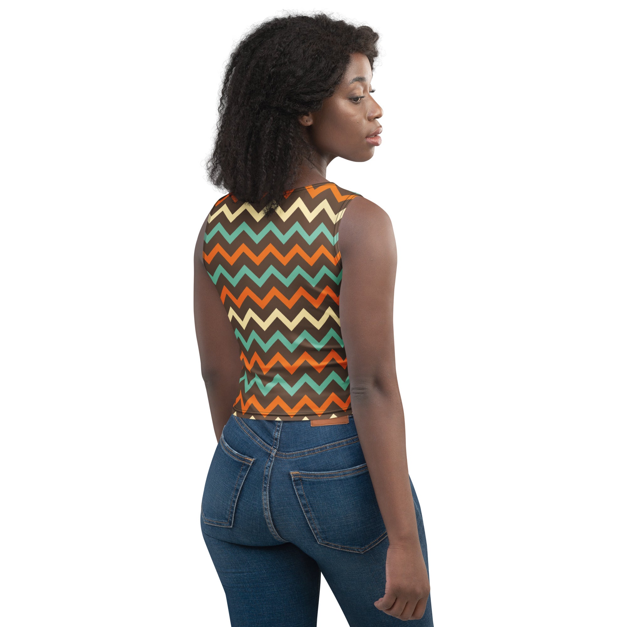 Women's Brown Chevron Buttery Soft Crop Top- Quick-Drying UPF 50+ Stretch Top