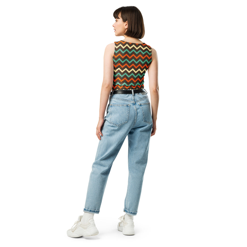 Women's Brown Chevron Buttery Soft Crop Top- Quick-Drying UPF 50+ Stretch Top
