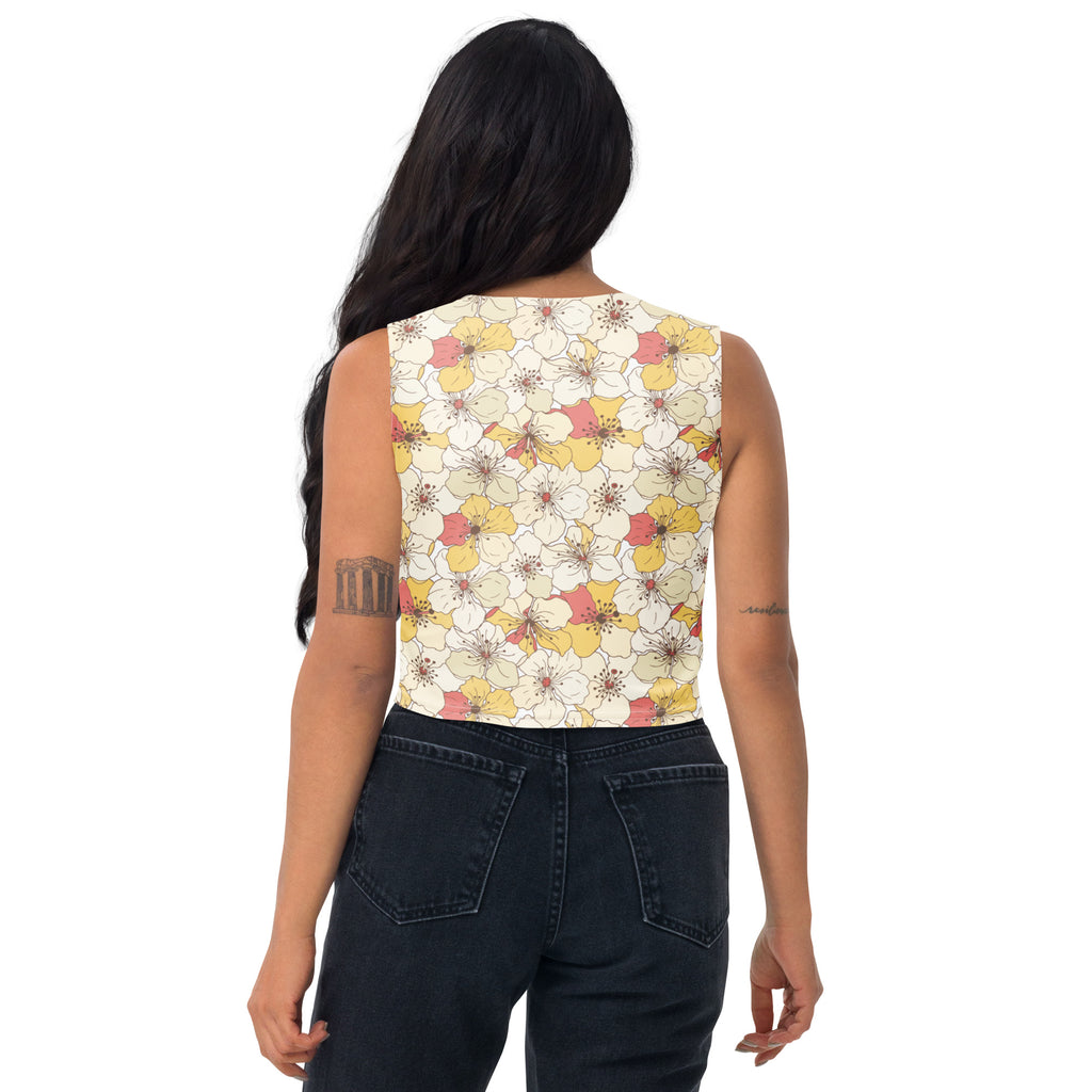 Women's Cream Floral Buttery Soft Crop Top- Quick-Drying UPF 50+ Stretch Top