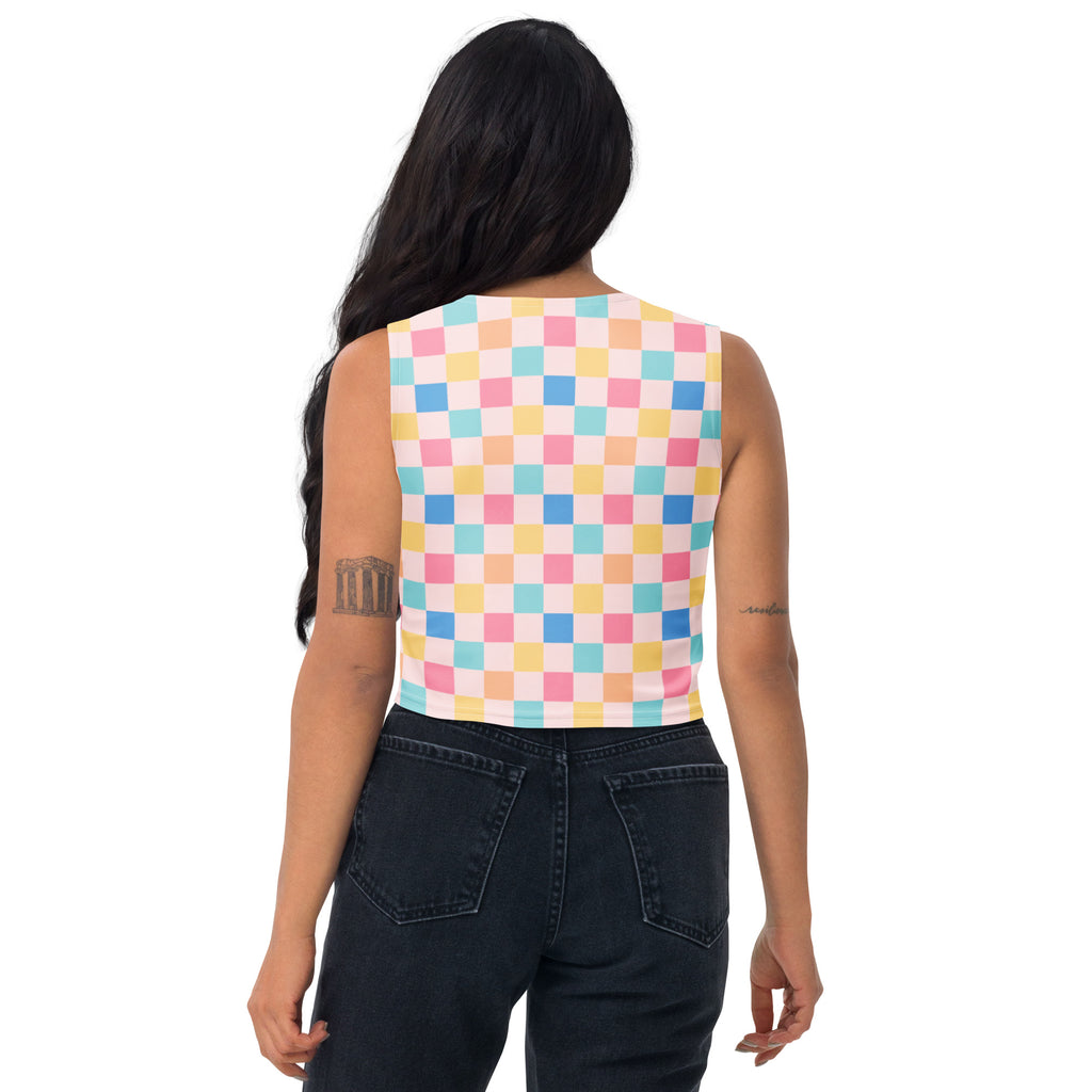 Women's Colorful Pastel Checkerboard Buttery Soft Crop Top- Quick-Drying UPF 50+ Stretch Top