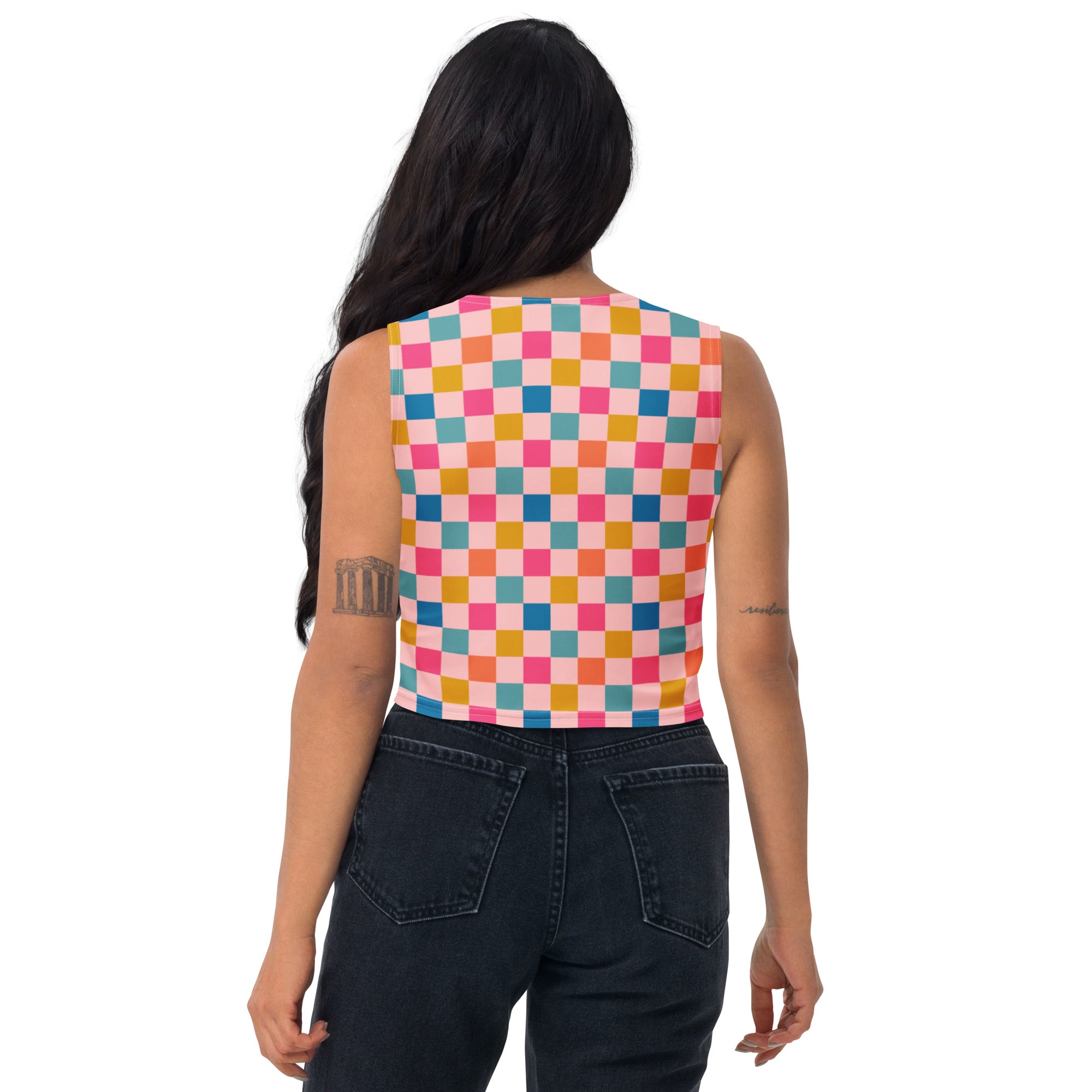 Women's Colorful Checkerboard Buttery Soft Crop Top- Quick-Drying UPF 50+ Stretch Top