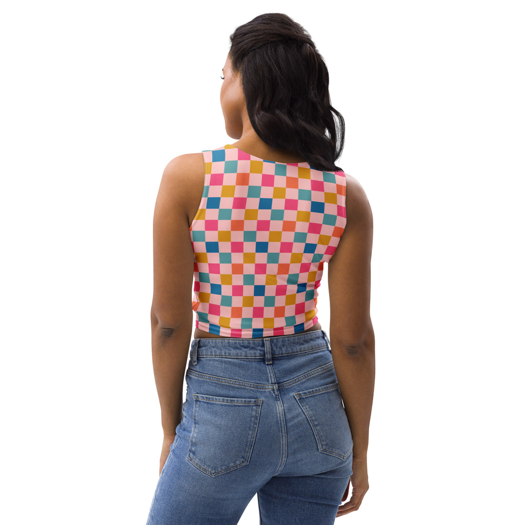 Women's Colorful Checkerboard Buttery Soft Crop Top- Quick-Drying UPF 50+ Stretch Top