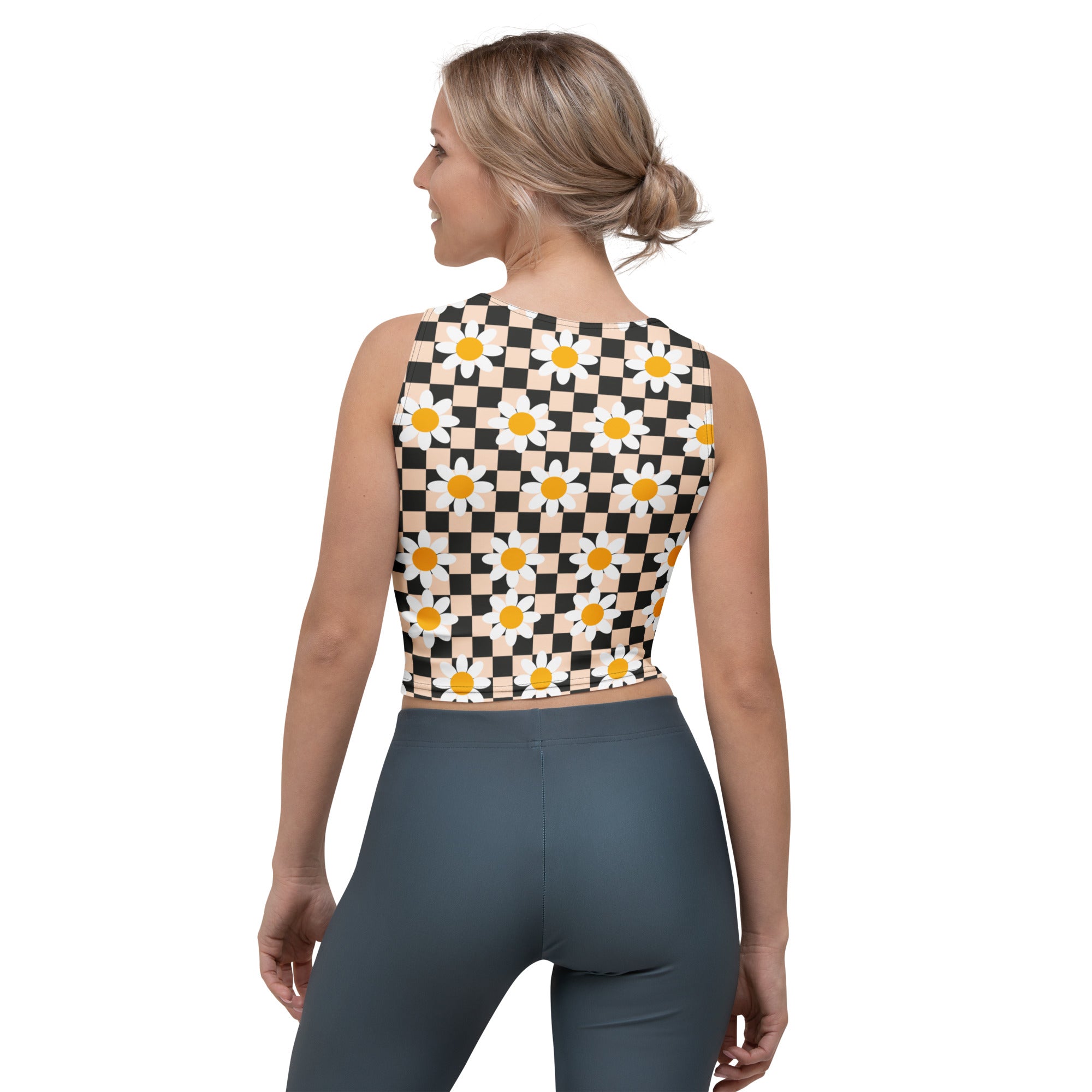 Women's Daisy Checkerboard Buttery Soft Crop Top- Quick-Drying UPF 50+ Stretch Top