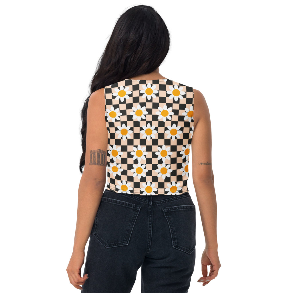 Women's Daisy Checkerboard Buttery Soft Crop Top- Quick-Drying UPF 50+ Stretch Top