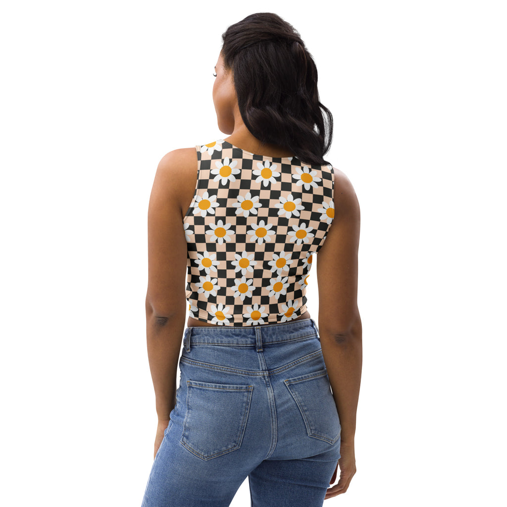 Women's Daisy Checkerboard Buttery Soft Crop Top- Quick-Drying UPF 50+ Stretch Top
