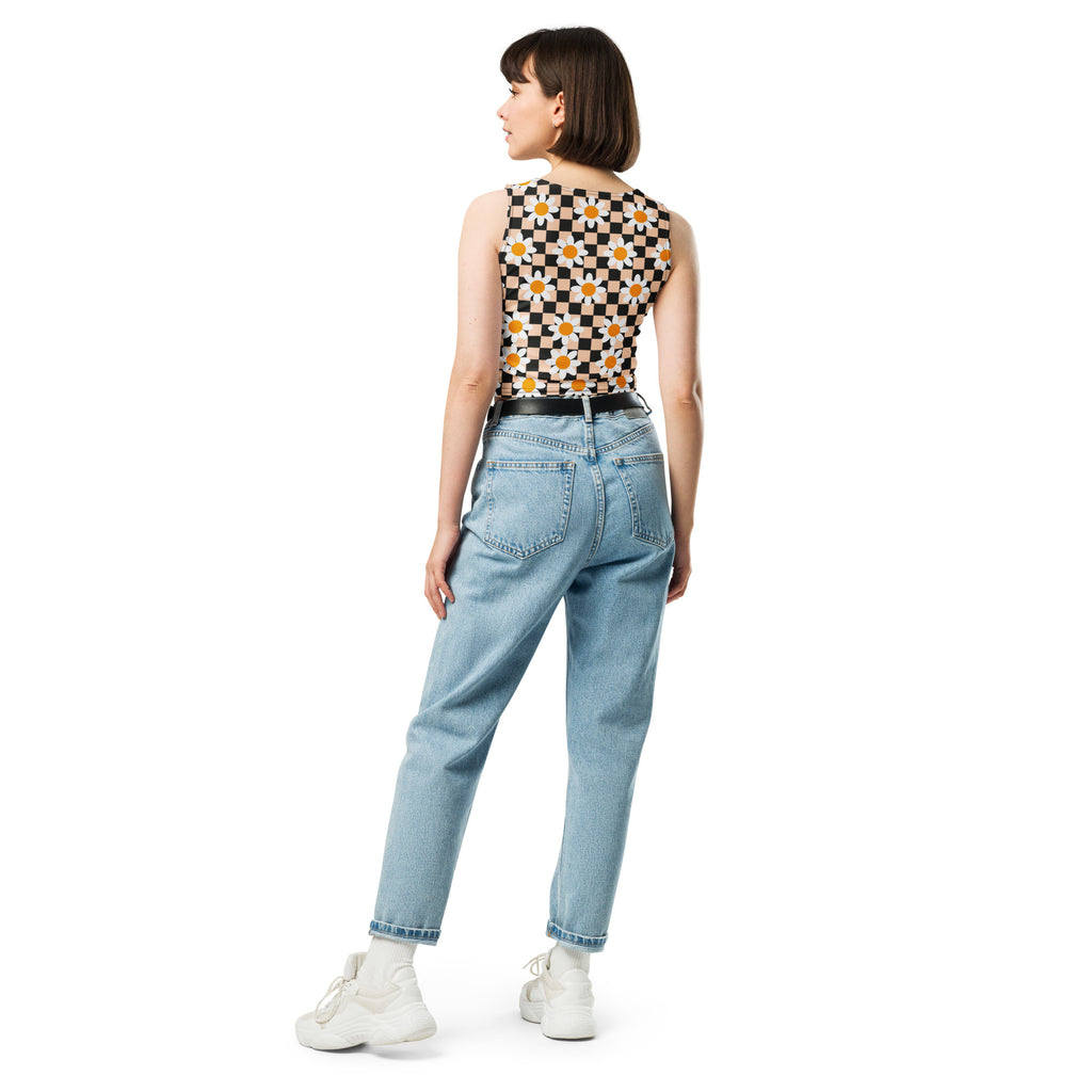 Women's Daisy Checkerboard Buttery Soft Crop Top- Quick-Drying UPF 50+ Stretch Top