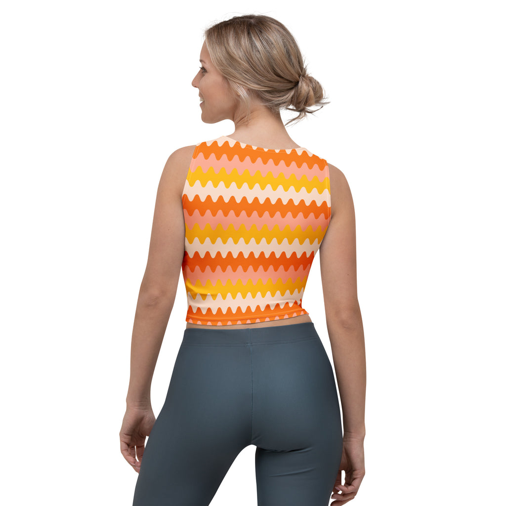 Women's Orange Wavy Stripe Buttery Soft Crop Top- Quick-Drying UPF 50+ Stretch Top