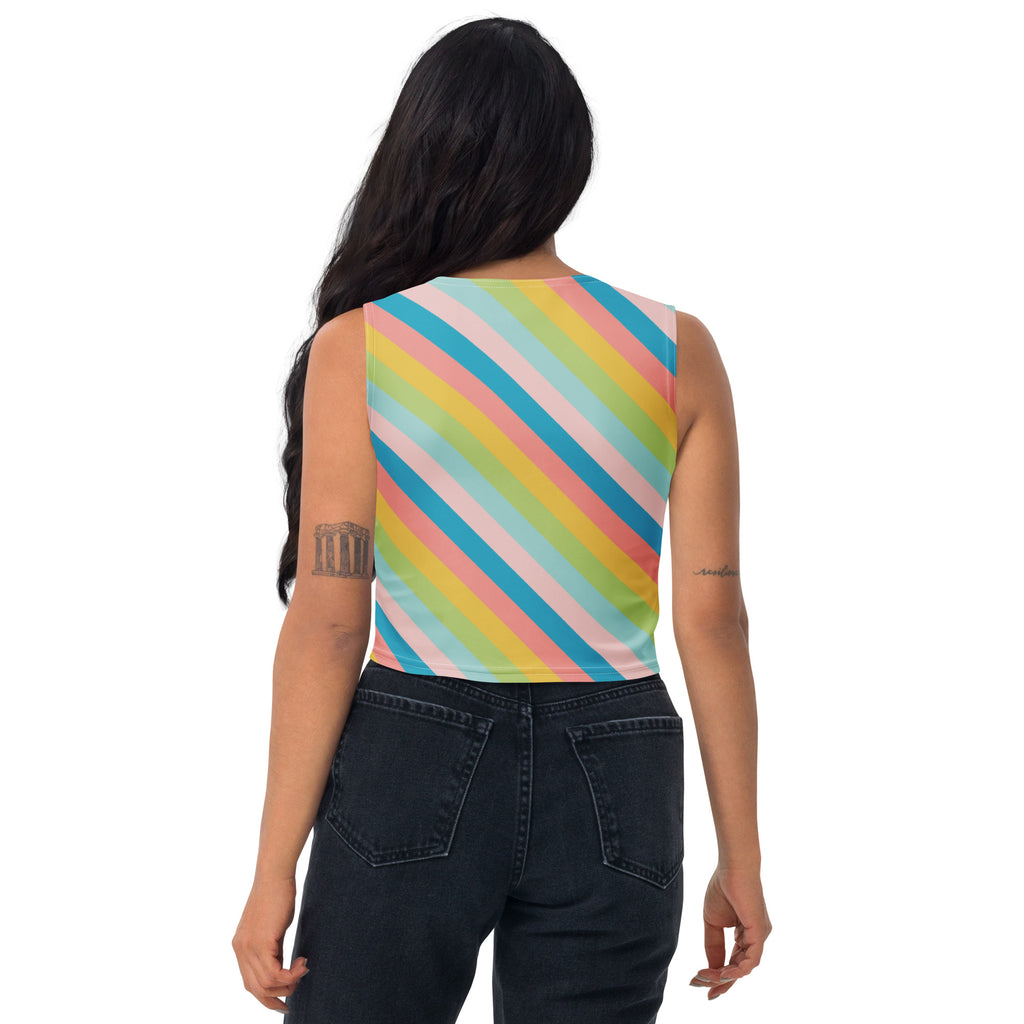 Women's Diagonal Pastel Rainbow Stripe Buttery Soft Crop Top- Quick-Drying UPF 50+ Stretch Top