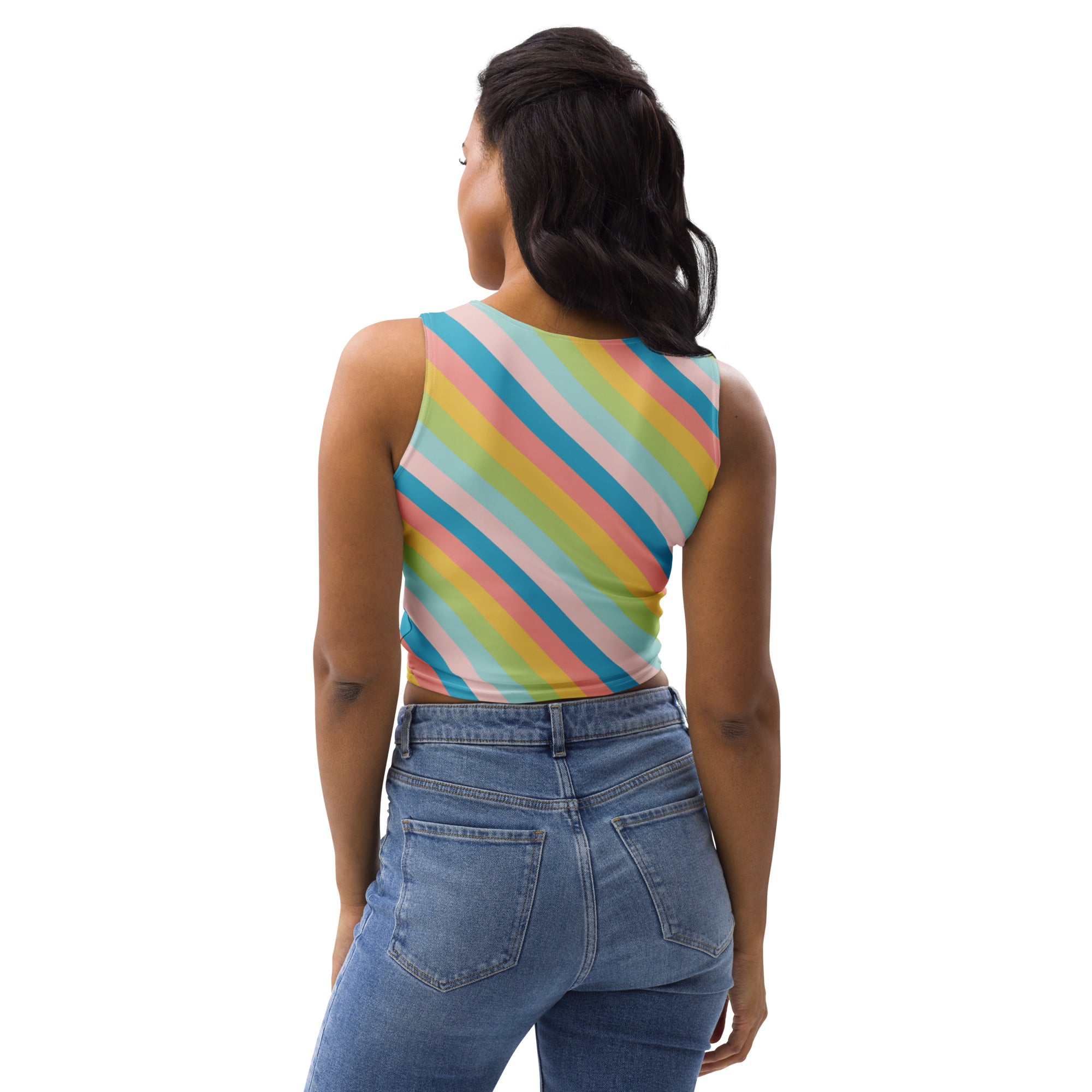 Women's Diagonal Pastel Rainbow Stripe Buttery Soft Crop Top- Quick-Drying UPF 50+ Stretch Top