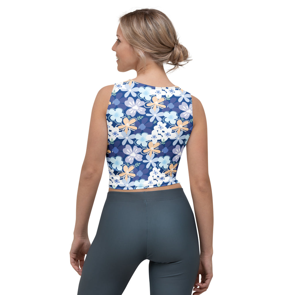 Women's Blue Floral Buttery Soft Crop Top- Quick-Drying UPF 50+ Stretch Top
