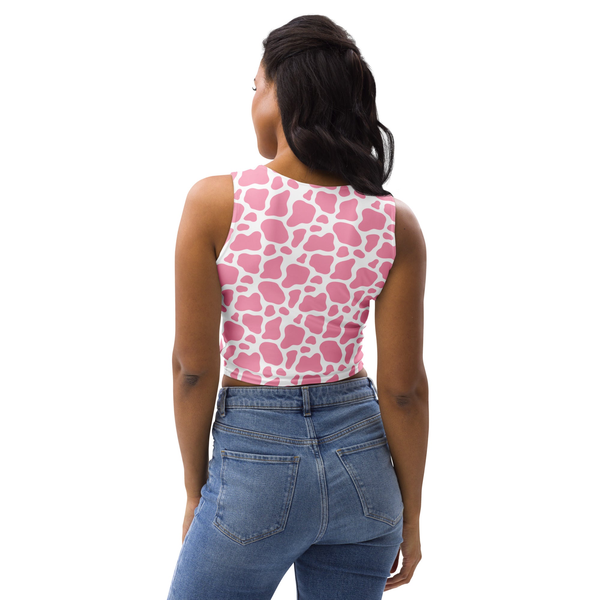 Women's Pink Cow Print Buttery Soft Crop Top- Quick-Drying UPF 50+ Stretch Top