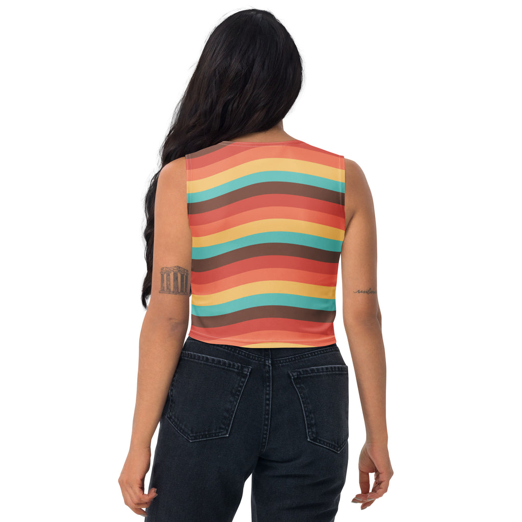 Women's Beach Sunset Retro Wavy Buttery Soft Crop Top- Quick-Drying UPF 50+ Stretch Top