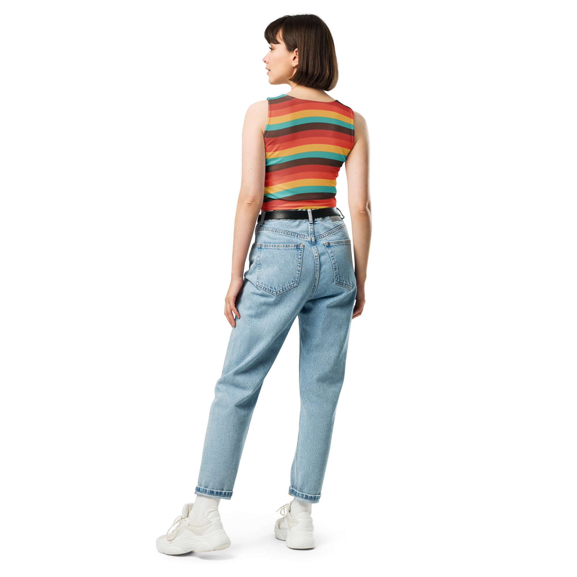 Women's Beach Sunset Retro Wavy Buttery Soft Crop Top- Quick-Drying UPF 50+ Stretch Top