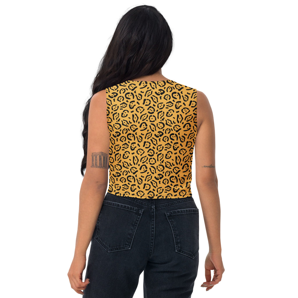 Women's Golden Leopard Print Buttery Soft Crop Top- Quick-Drying UPF 50+ Stretch Top