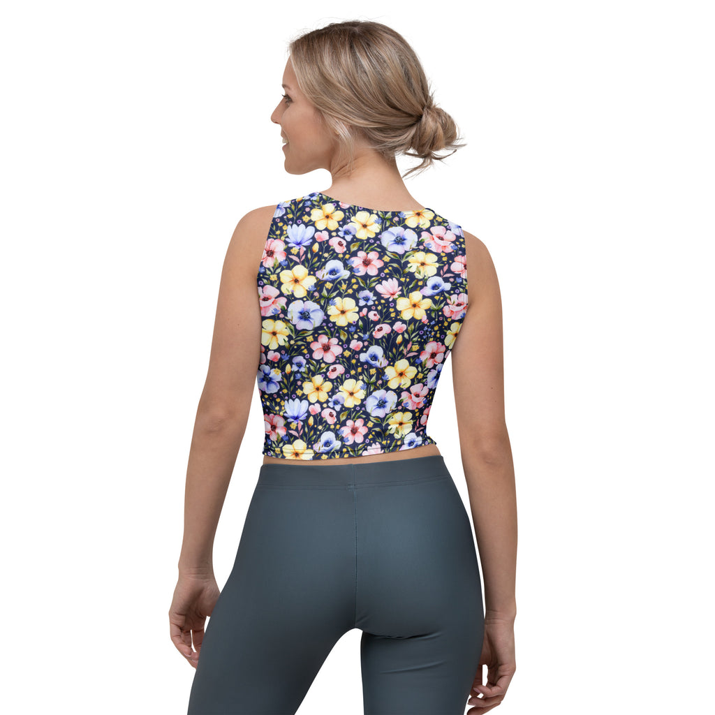 Women's Dark Wildflower Buttery Soft Crop Top- Quick-Drying UPF 50+ Stretch Top