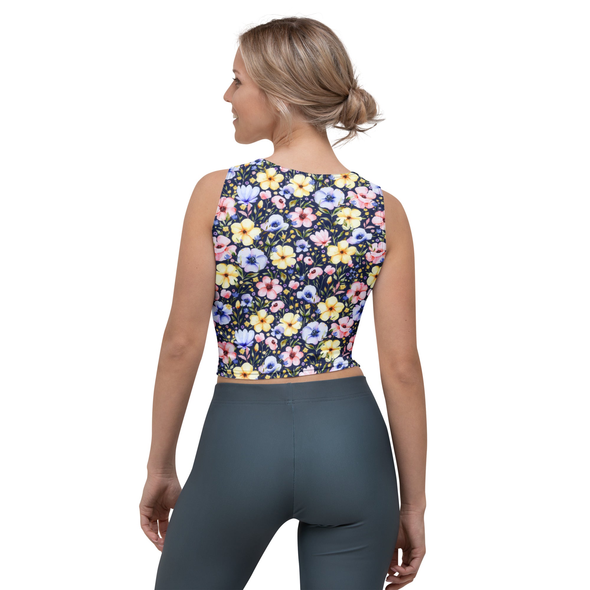 Women's Dark Wildflower Buttery Soft Crop Top- Quick-Drying UPF 50+ Stretch Top