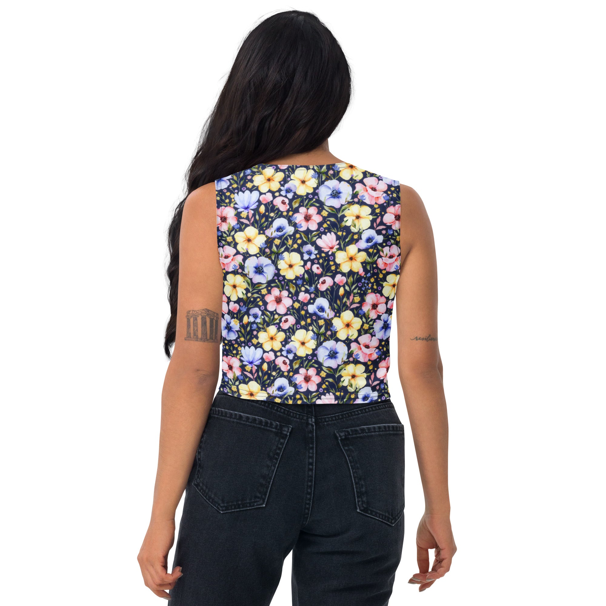 Women's Dark Wildflower Buttery Soft Crop Top- Quick-Drying UPF 50+ Stretch Top