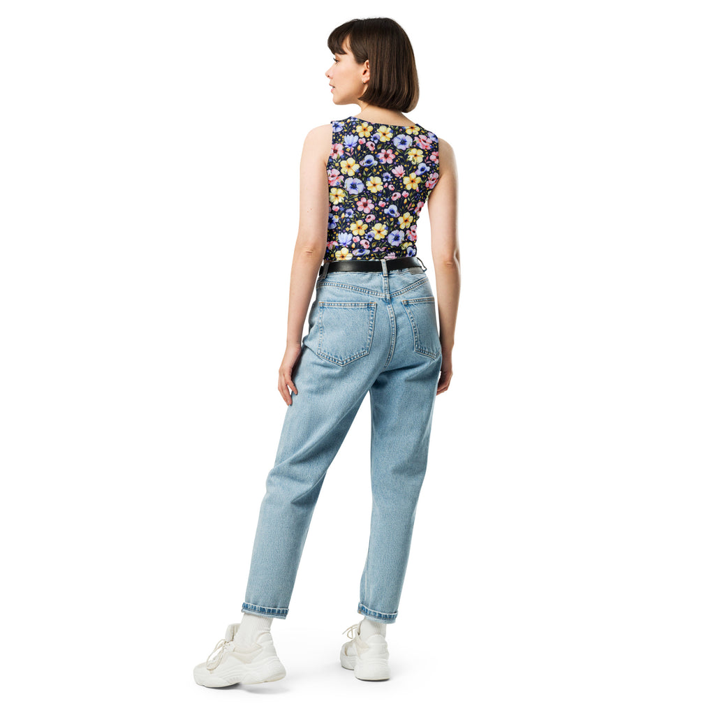 Women's Dark Wildflower Buttery Soft Crop Top- Quick-Drying UPF 50+ Stretch Top
