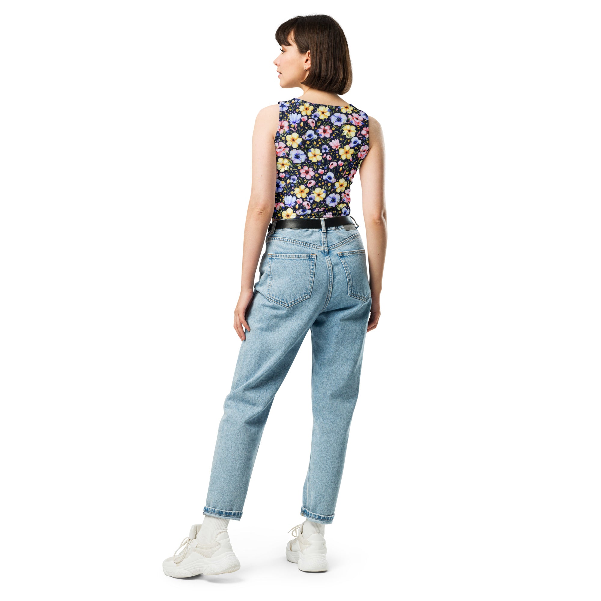 Women's Dark Wildflower Buttery Soft Crop Top- Quick-Drying UPF 50+ Stretch Top