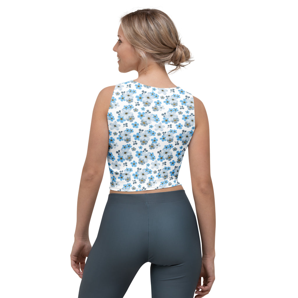 Women's Blue Daisy Buttery Soft Crop Top- Quick-Drying UPF 50+ Stretch Top