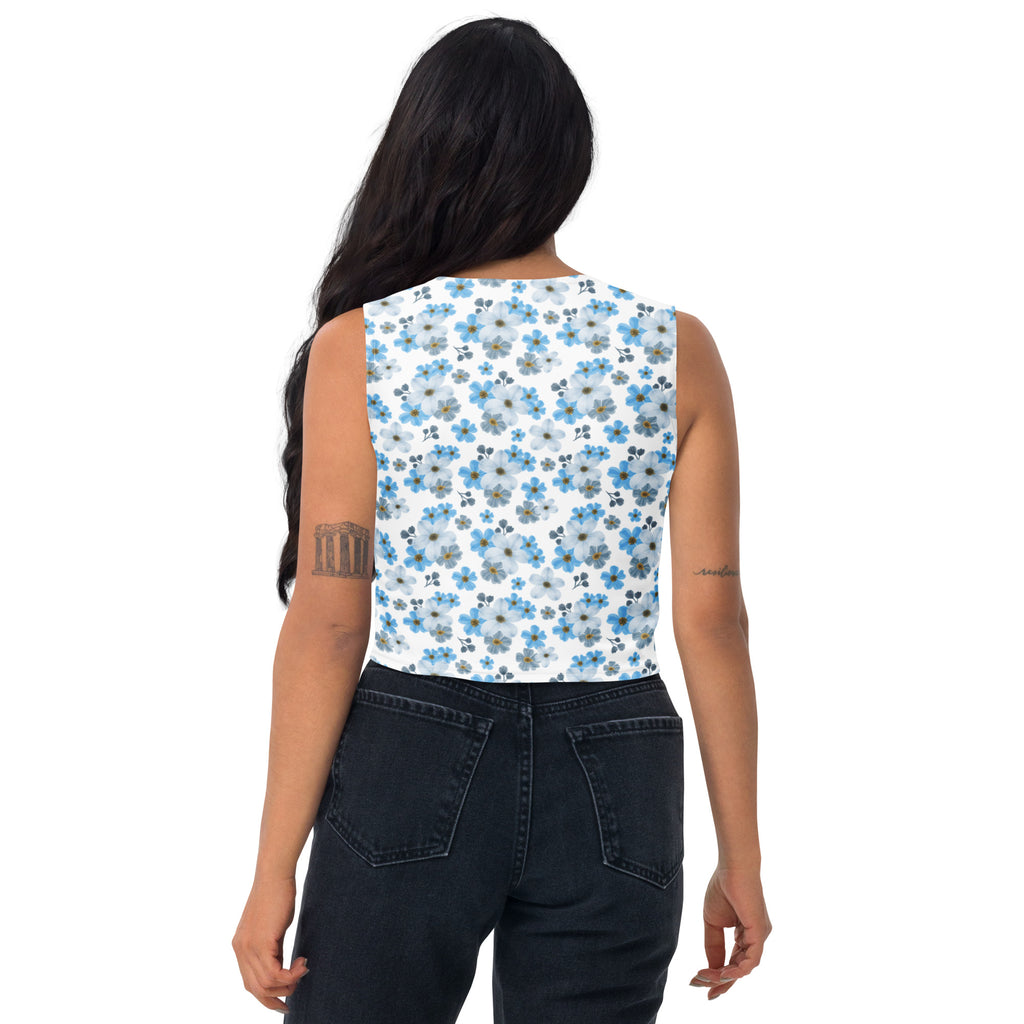 Women's Blue Daisy Buttery Soft Crop Top- Quick-Drying UPF 50+ Stretch Top