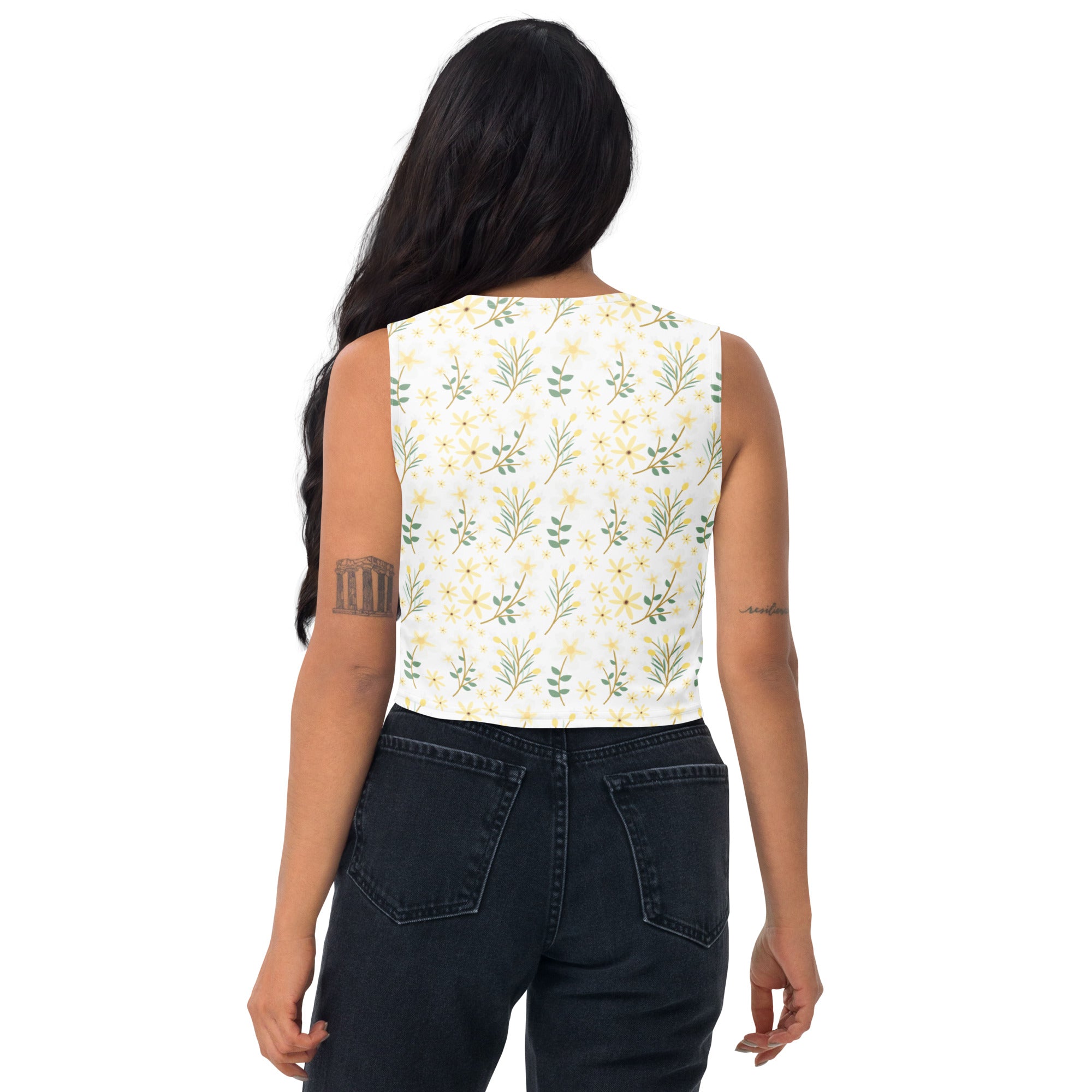 Women's Yellow Wildflower Buttery Soft Crop Top- Quick-Drying UPF 50+ Stretch Top